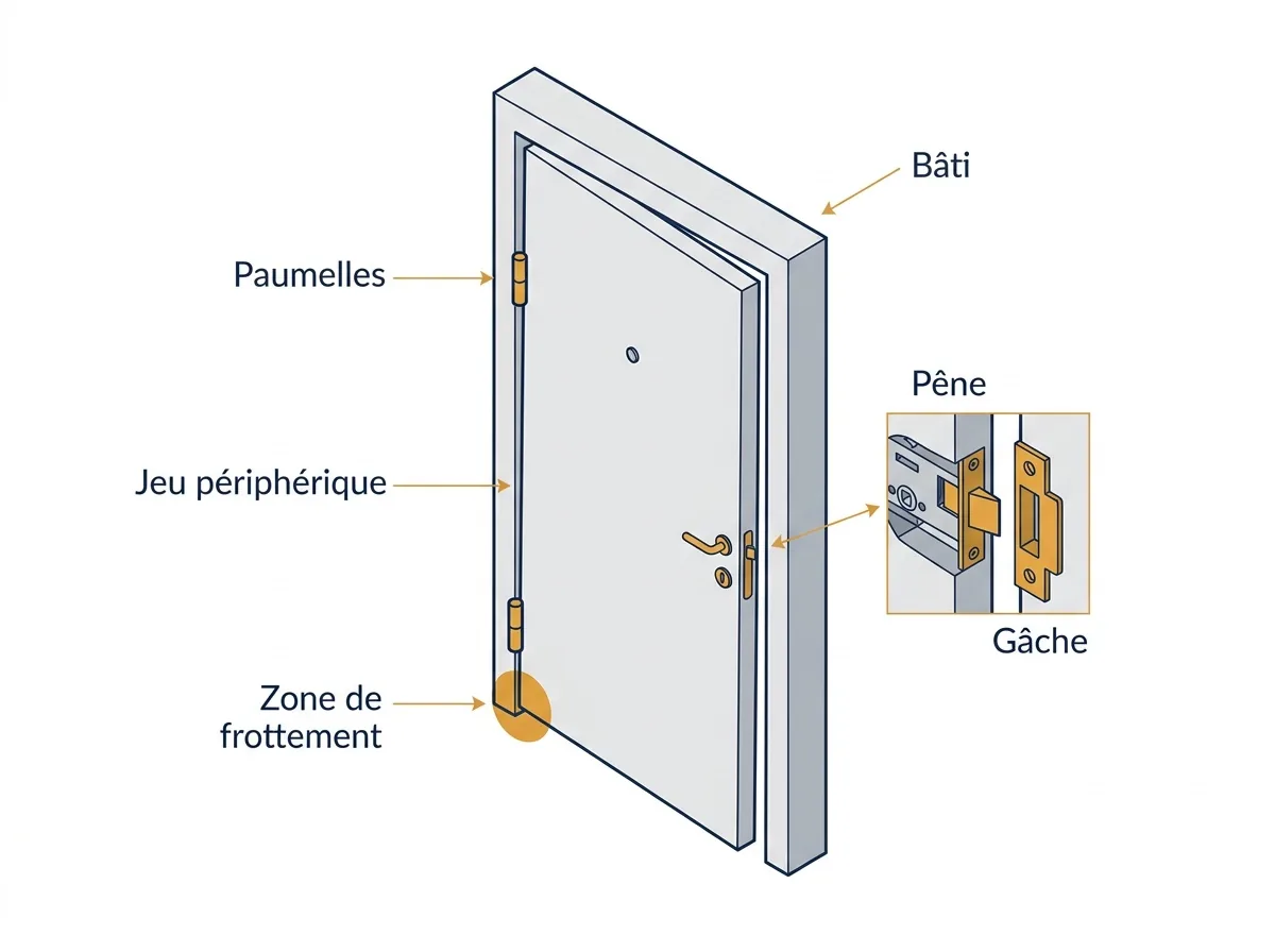 Porte à Le Perray-en-Yvelines : points de contrôle des paumelles, du bâti et de la serrure