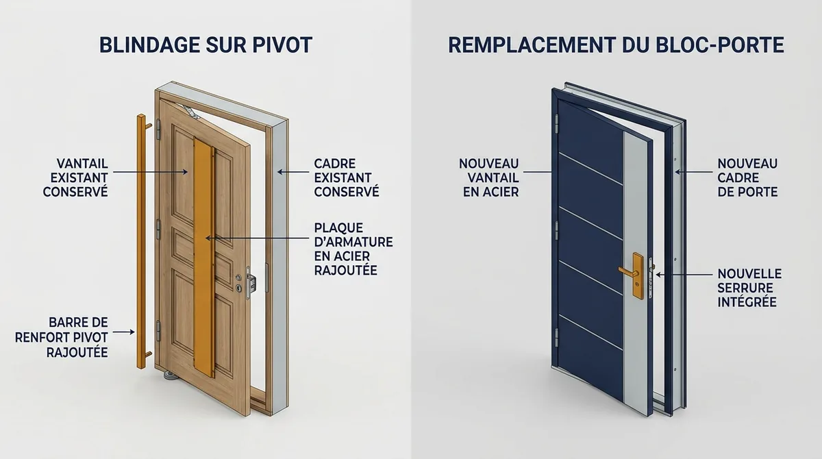 Porte à Paris 17e : comparatif entre blindage sur pivot et remplacement du bloc-porte