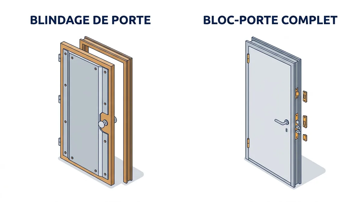 Porte à Saint-Denis : comparaison entre blindage de la porte conservée et bloc-porte complet