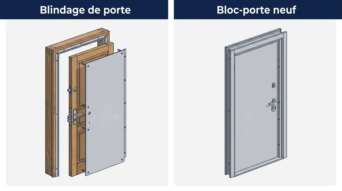 Porte à Villeneuve-le-Roi : blindage du vantail conservé ou remplacement du vantail et du bâti