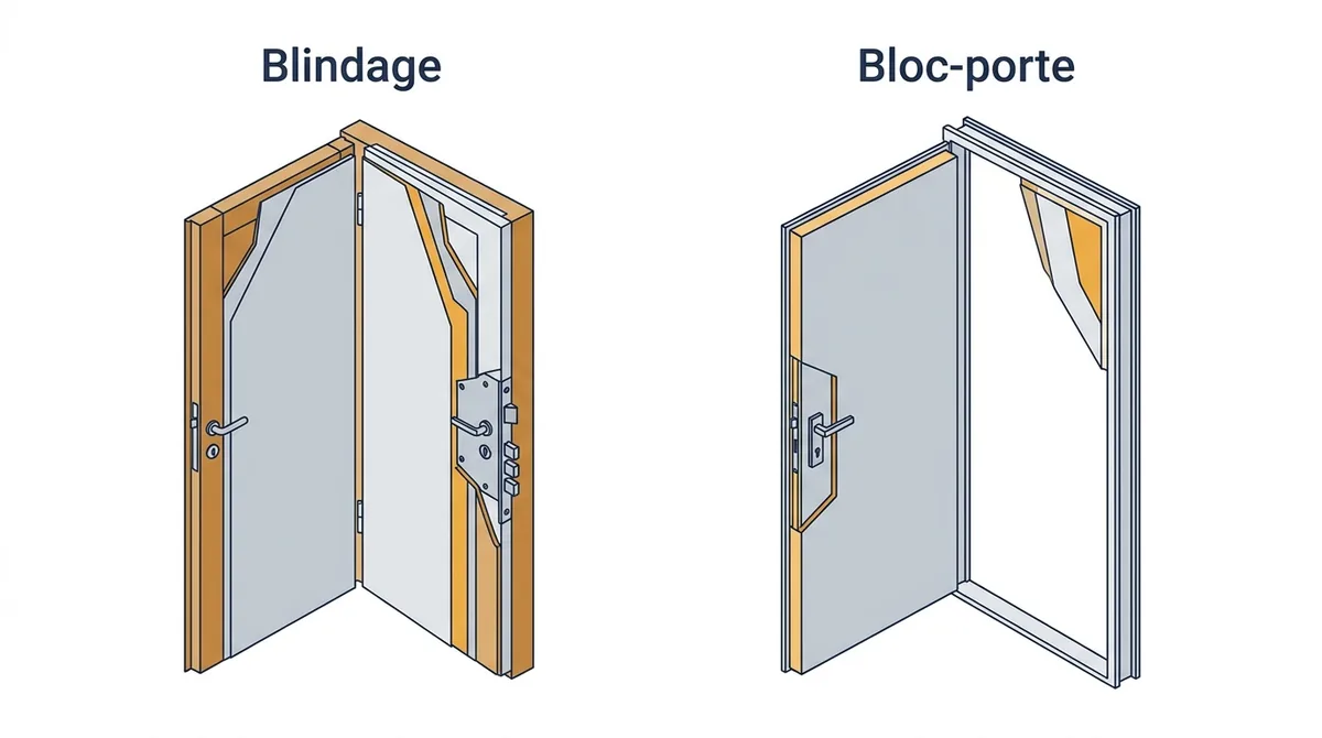 Porte à Villennes-sur-Seine : comparaison entre blindage de la porte conservée et bloc-porte neuf