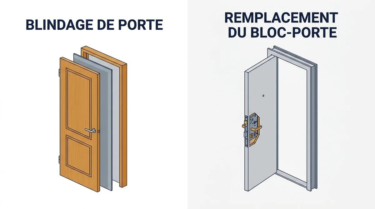 Porte à Yerres : comparaison du blindage d’une porte conservée et du remplacement du bloc-porte