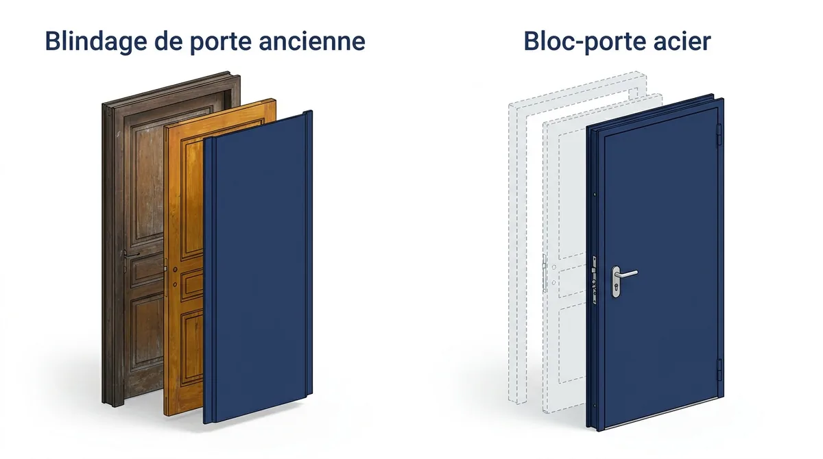 Porte ancienne à Champagne-sur-Seine : comparaison du blindage et du remplacement complet