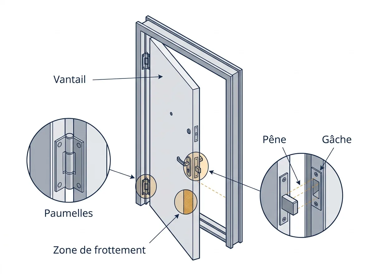 Porte blindée à Athis-Mons : points de contrôle des paumelles, des frottements et de l’alignement