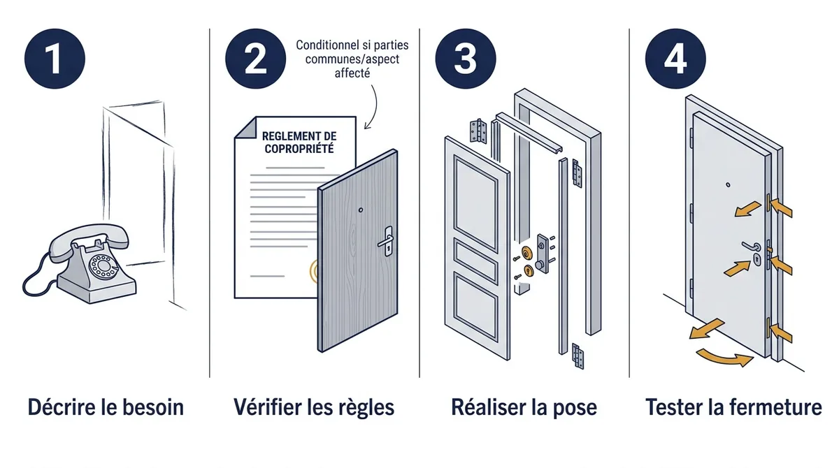 Porte blindée à Aubergenville : étapes de préparation, de pose et d’essai de fermeture