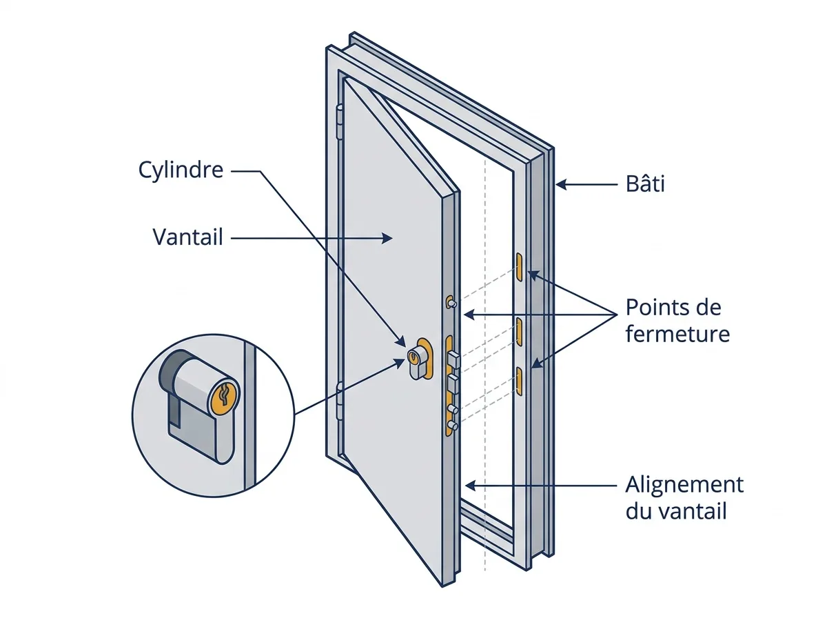 Porte blindée à Carrières-sous-Poissy : contrôle du cylindre, de l’alignement et des points de fermeture