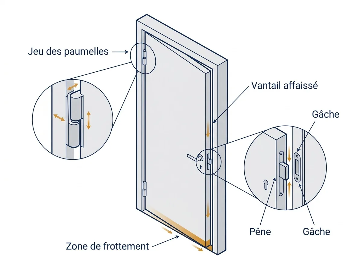 Porte blindée à Champagne-sur-Seine : effet du jeu des paumelles sur le verrouillage
