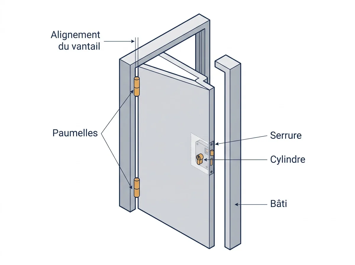 Porte blindée à Mitry-Mory : repérage de l’alignement, des paumelles, de la serrure et du cylindre