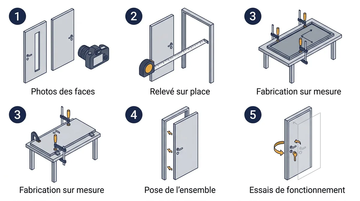 Porte blindée à Paris 4e : cinq étapes, des photos préparatoires aux essais après la pose