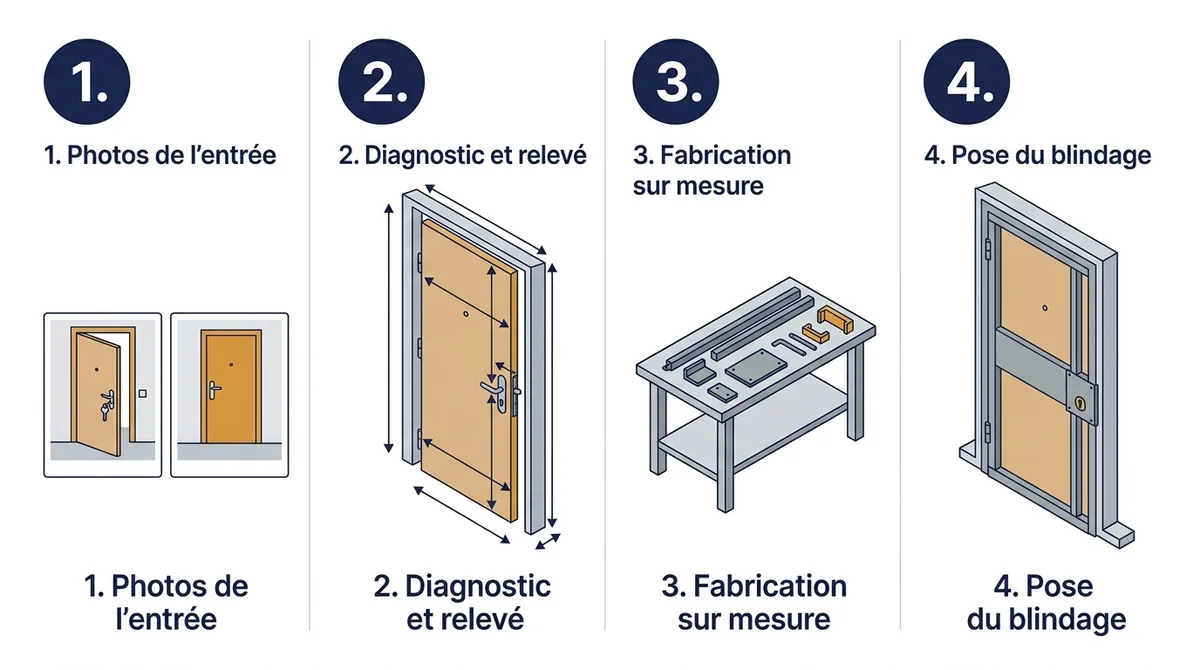 Porte blindée à Pontoise : photos, diagnostic, fabrication sur mesure et pose du blindage
