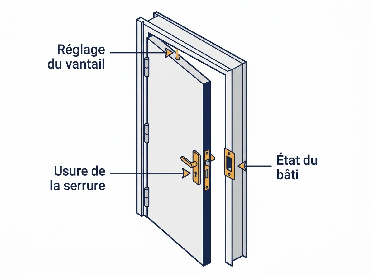 Porte bloquée à Provins : contrôles du réglage, de la serrure et du bâti avant remplacement