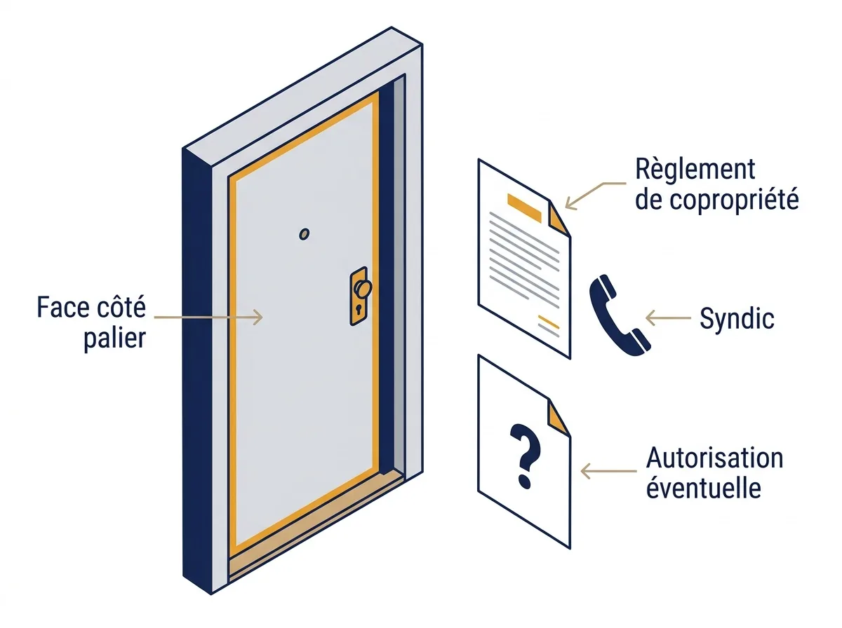 Porte d’appartement à Carrières-sur-Seine : face côté palier et vérifications en copropriété