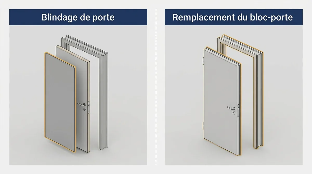 Porte d’entrée à Achères : comparaison entre blindage de l’existant et remplacement du bloc-porte