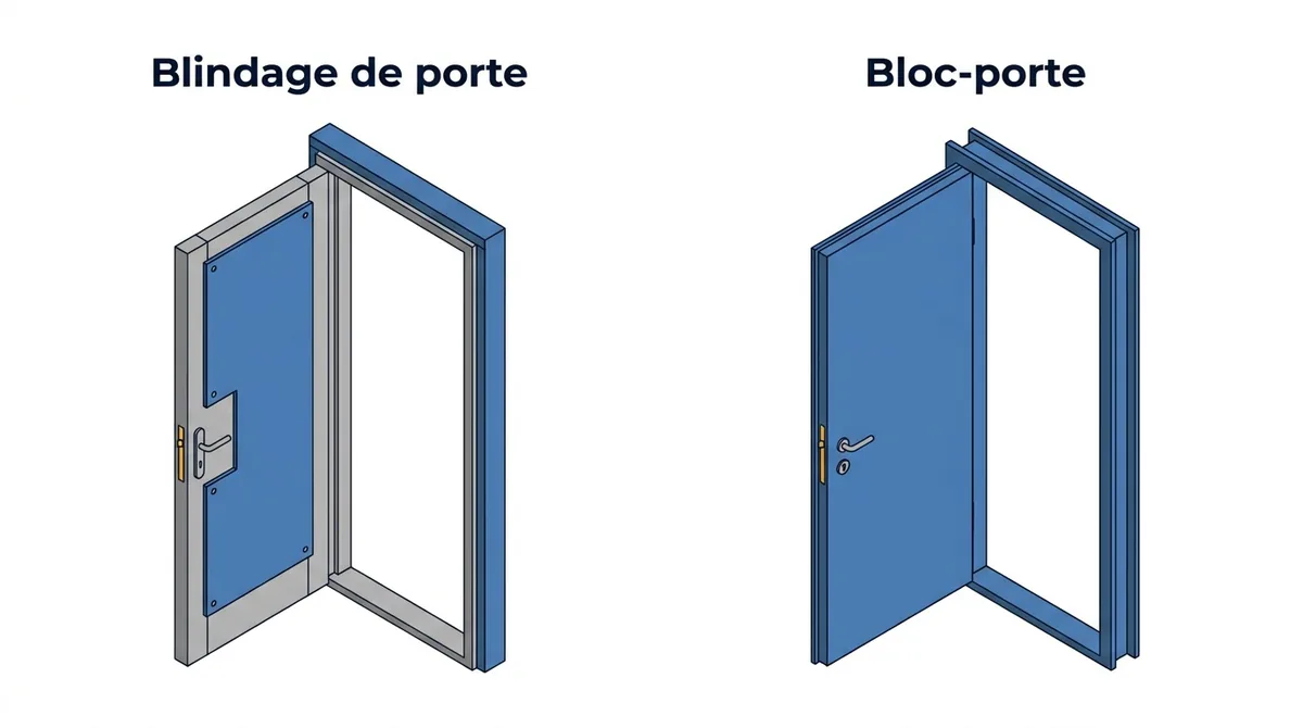 Porte d’entrée à Ézanville : comparaison du blindage sur porte conservée et du bloc-porte neuf