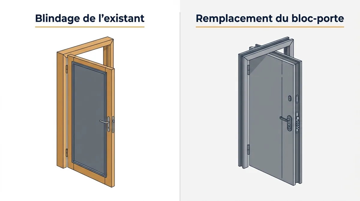 Porte d’entrée à Houilles : blindage de la porte conservée ou remplacement complet du bloc-porte