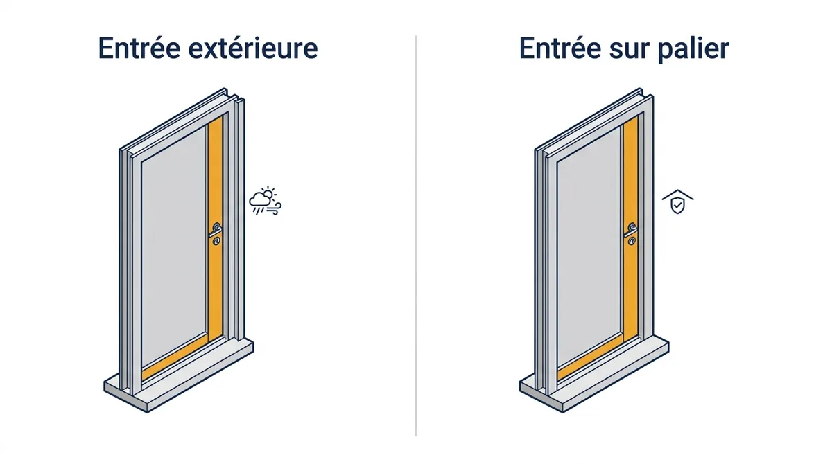 Porte d’entrée à Le Plessis-Bouchard : comparaison entre accès extérieur et accès sur palier