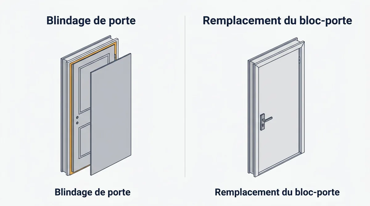 Porte d’entrée à Nozay : comparaison entre blindage de la porte conservée et remplacement du bloc-porte
