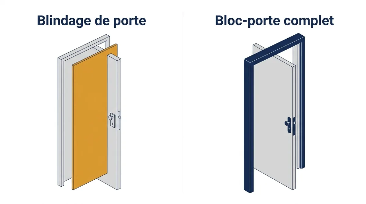 Porte d’entrée à Saint-Nom-la-Bretèche : blindage de la porte conservée ou bloc-porte complet