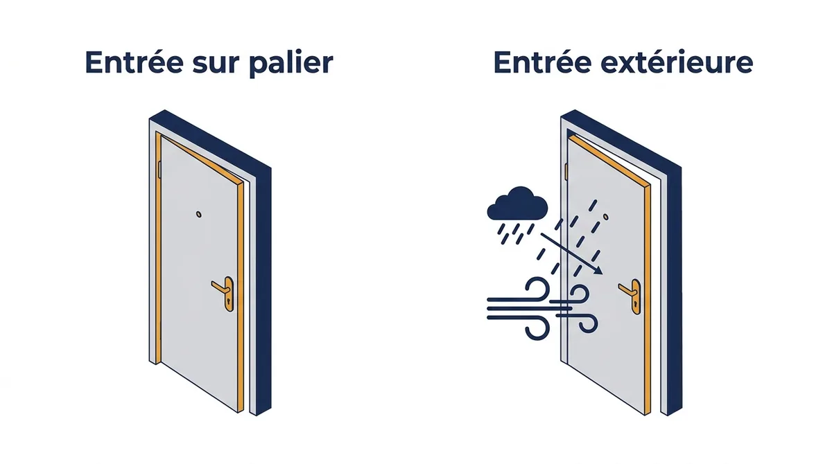 Porte d’entrée à Sevran : comparaison entre une entrée sur palier et une entrée exposée dehors