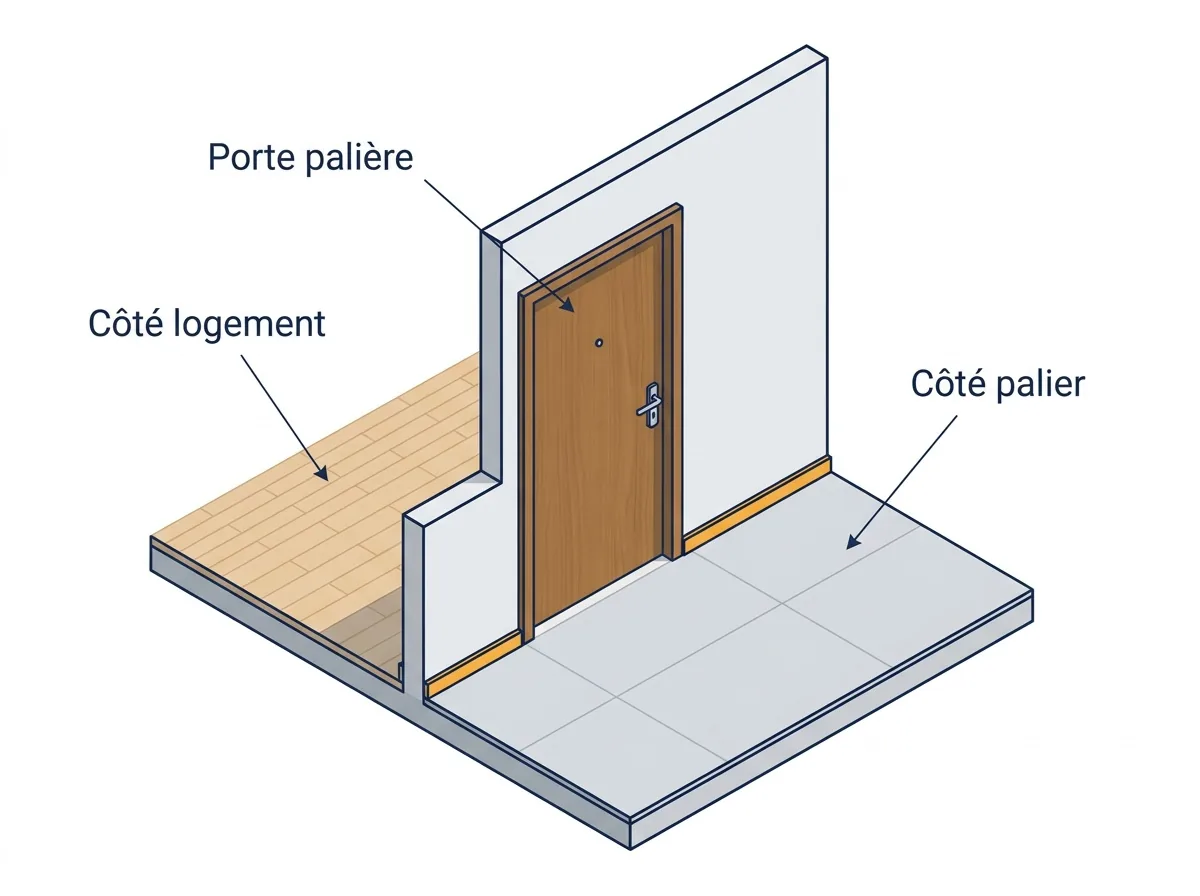 Porte palière à Le Chesnay-Rocquencourt : repérage du côté logement et du côté palier