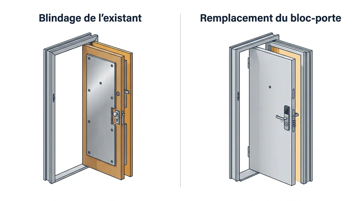Porte palière à Paris 3e : comparaison entre blindage de l’existant et remplacement du bloc-porte