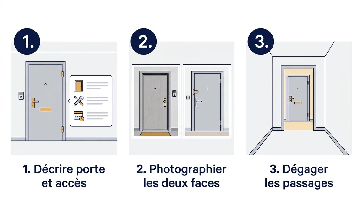 Porte palière à Paris 6e : préparation en trois étapes, du descriptif au passage dégagé
