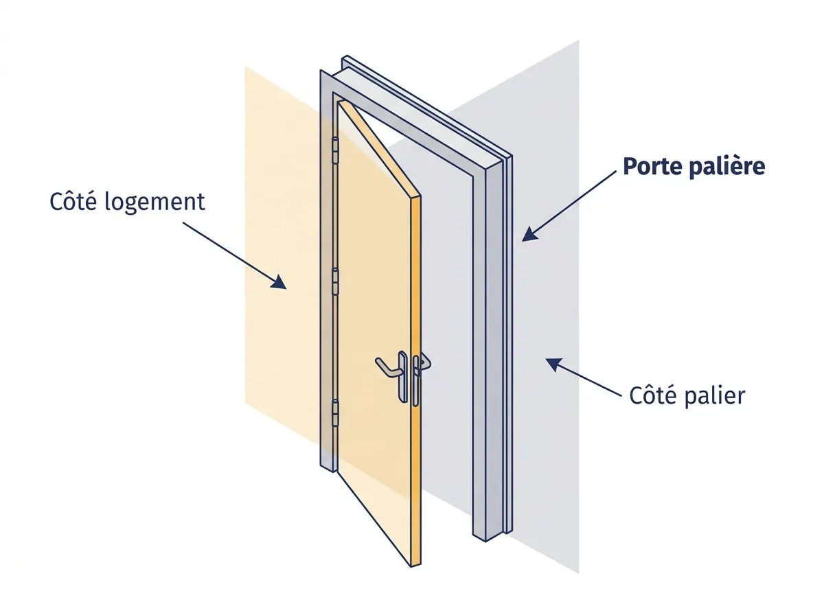 Porte palière à Pontoise : repérage des faces côté logement et côté palier