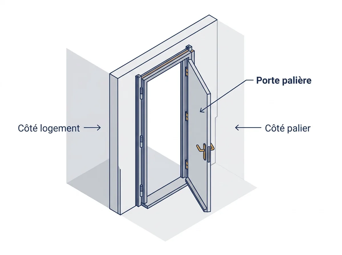 Porte palière à Rambouillet : repérage des côtés logement et palier