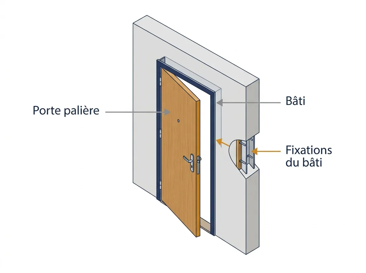 Porte palière à Saint-Ouen-l'Aumône : repérage du bâti et des fixations à contrôler