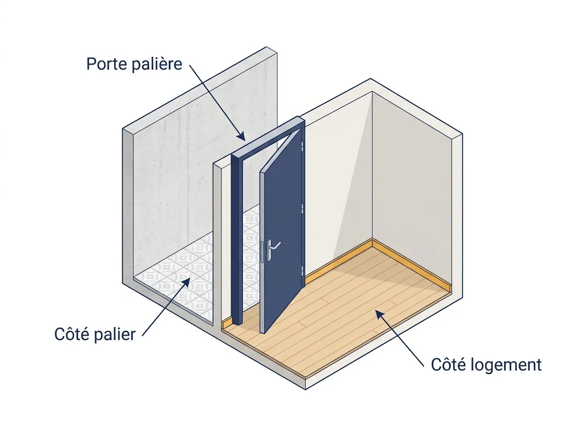 Porte palière à Sartrouville : schéma de la séparation entre le logement et le palier