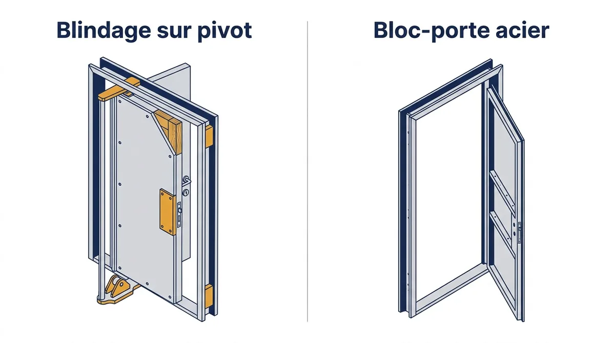 Porte renforcée à Boissise-le-Roi : comparatif entre blindage sur pivot et bloc-porte acier