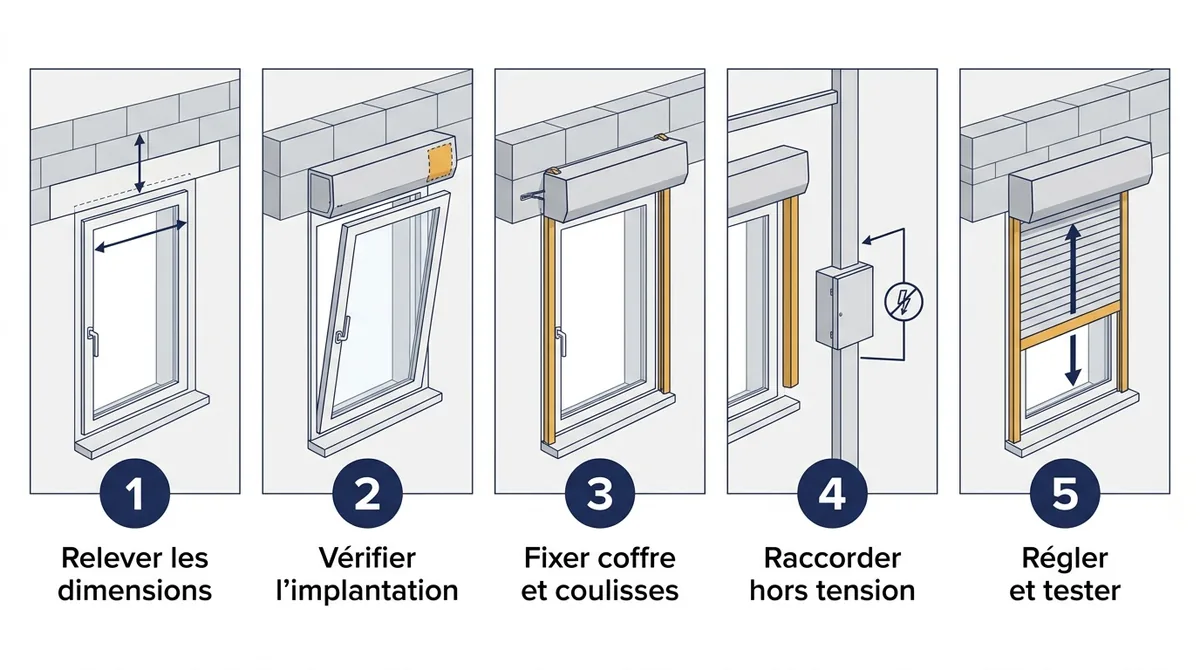 Pose d’un volet roulant dans le Val-de-Marne : relevé, fixation, raccordement et essais.