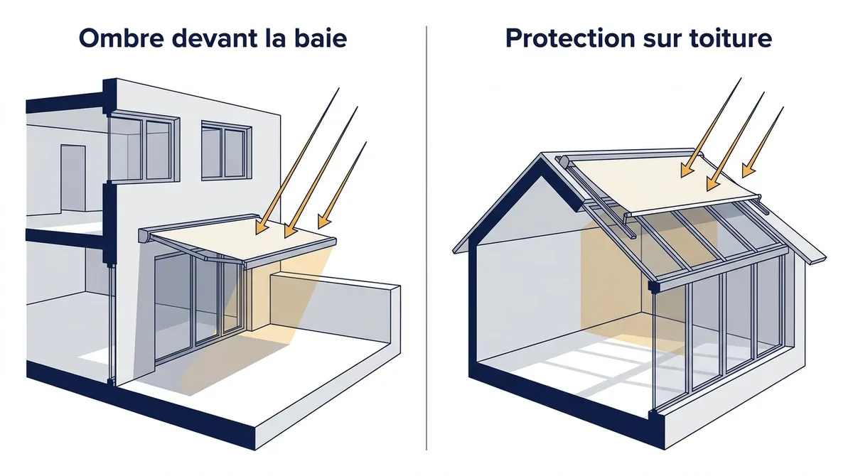 Protection solaire à Veneux-les-Sablons : ombre devant la baie ou protection sur toiture de véranda
