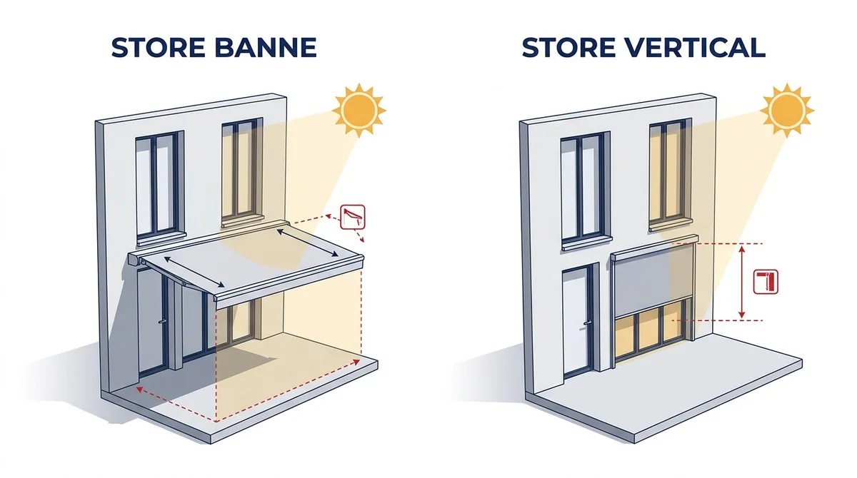 Protection solaire à Verneuil-l'Étang : store banne pour la terrasse ou store vertical devant le vitrage