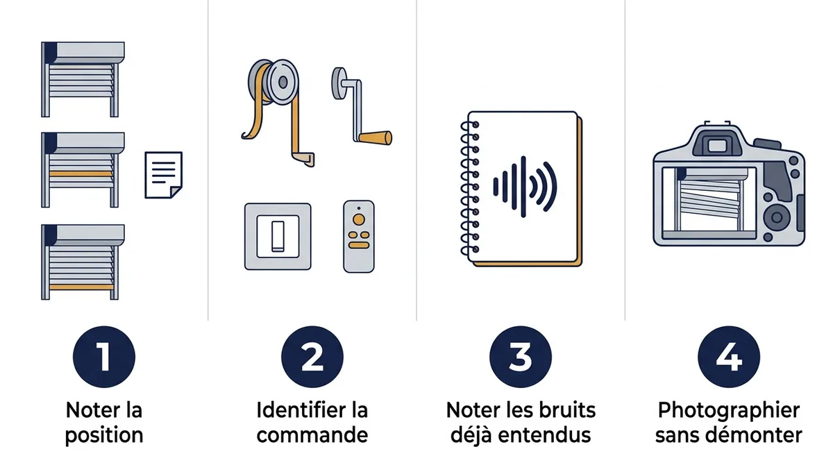 Quatre observations sans démontage pour décrire un volet roulant bloqué au dépanneur.
