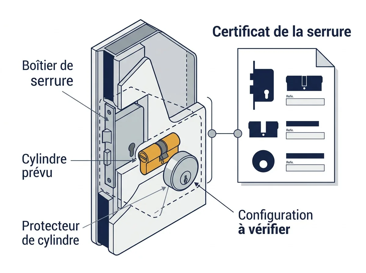 Remplacer le cylindre d'une porte blindée : schéma des composants liés à la certification A2P.