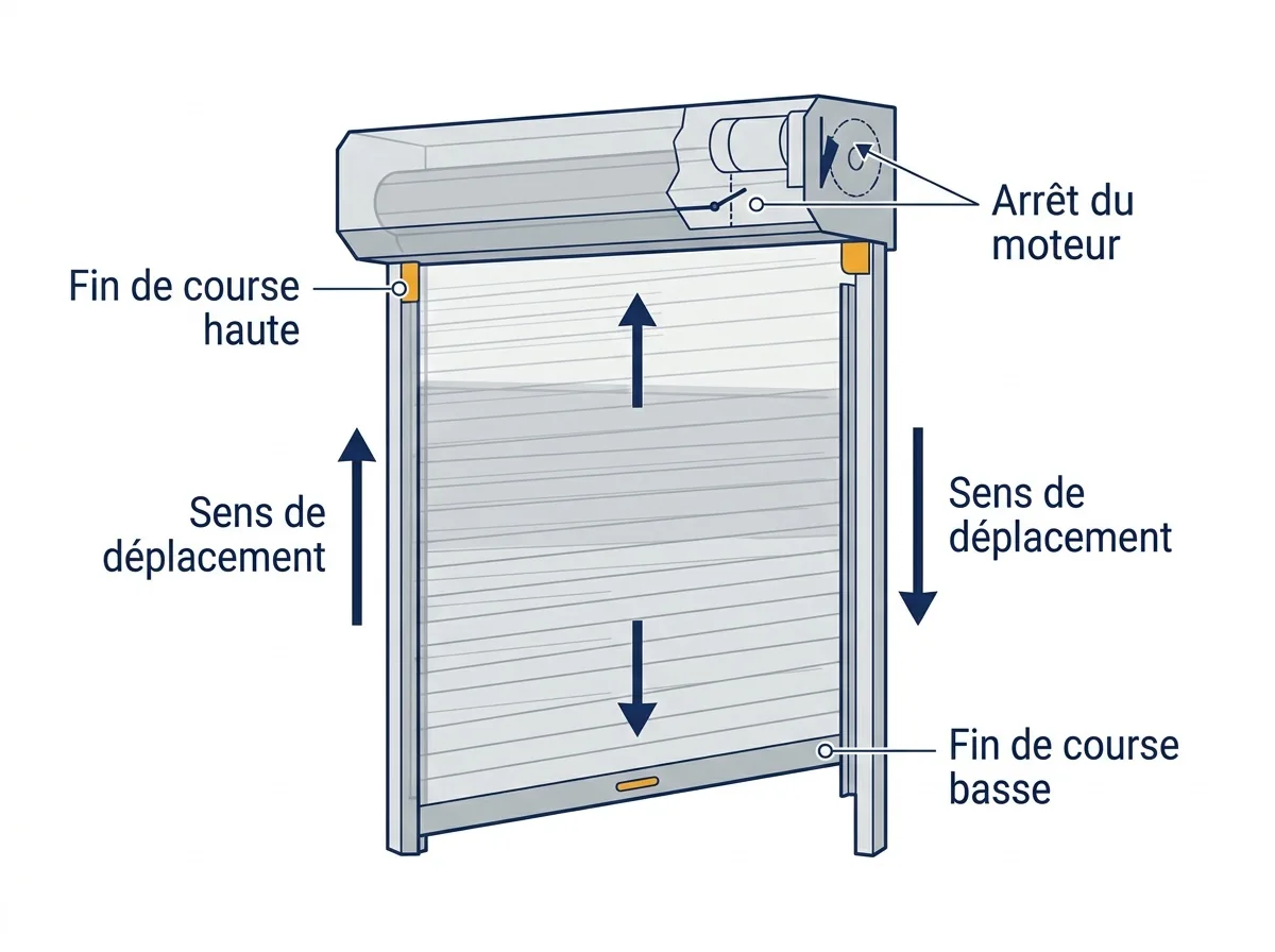 Rideau métallique à Bois-d'Arcy : arrêt du moteur aux positions haute et basse réglées