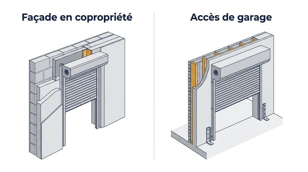 Rideau métallique à Bois-d'Arcy : comparaison des contextes de pose en copropriété et en garage