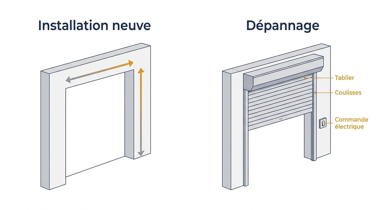 Rideau métallique à Bois-le-Roi : comparaison entre installation neuve et dépannage d’un équipement existant