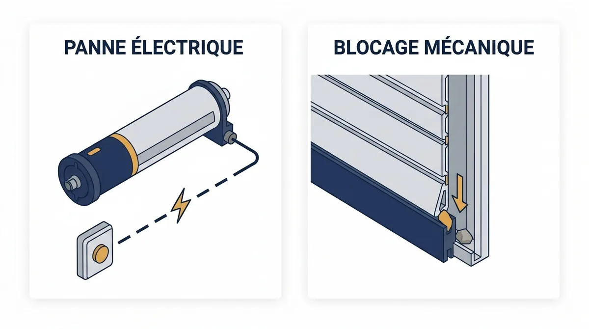 Rideau métallique à Chanteloup-les-Vignes : comparaison entre panne électrique et blocage mécanique