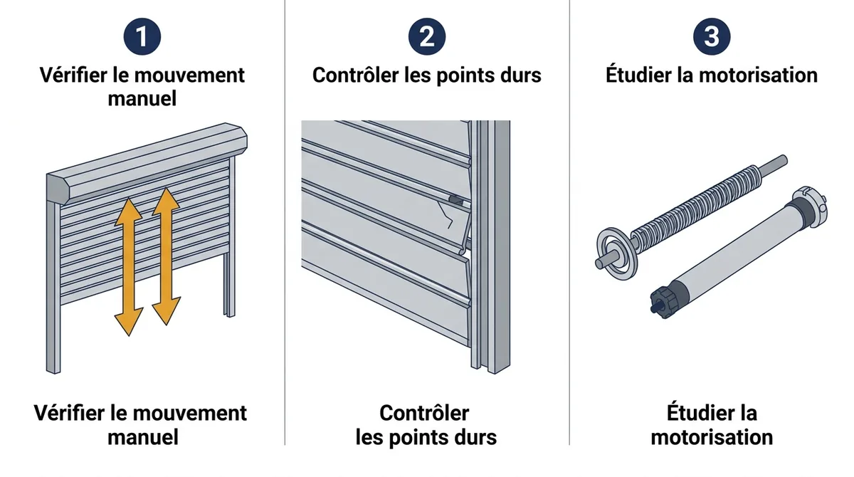 Rideau métallique à Châtillon : contrôles du mouvement avant l’étude de motorisation