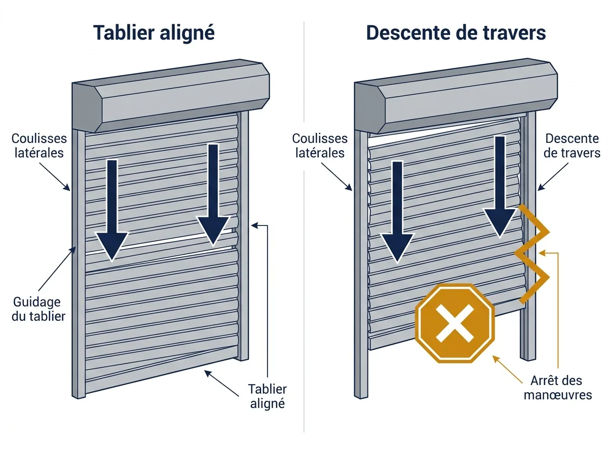 Rideau métallique à Chaumes-en-Brie : guidage dans les coulisses et blocage du tablier de travers