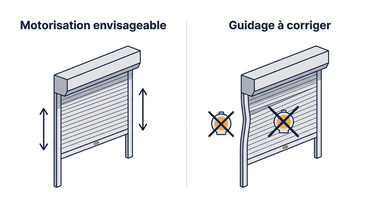 Rideau métallique à Combs-la-Ville : motorisation envisageable ou guidage à corriger