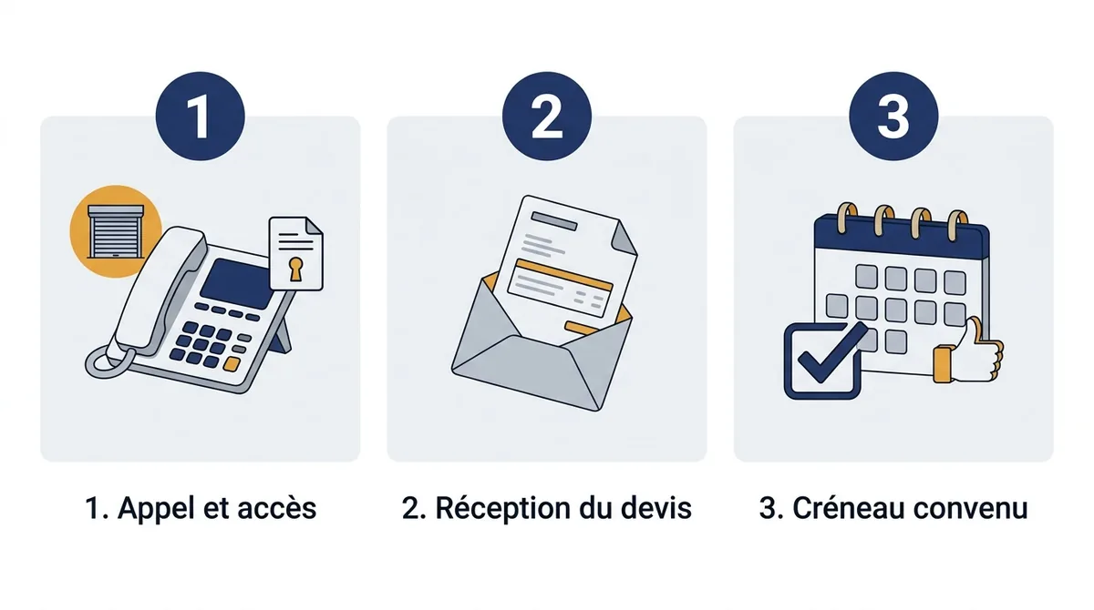Rideau métallique à Eaubonne : organisation de l’intervention en trois étapes, de l’appel au créneau