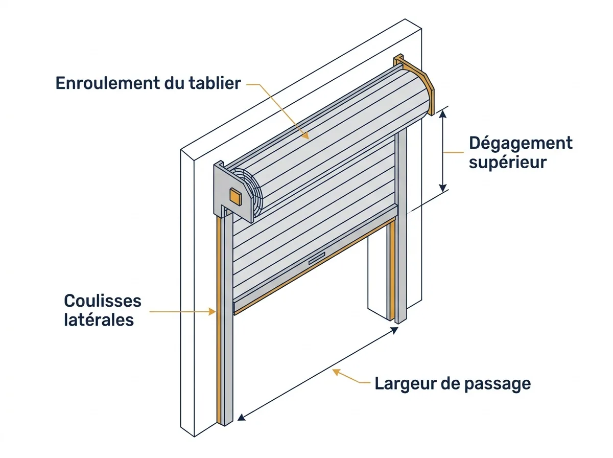 Rideau métallique à Enghien-les-Bains : encombrement de l’enroulement et largeur de passage