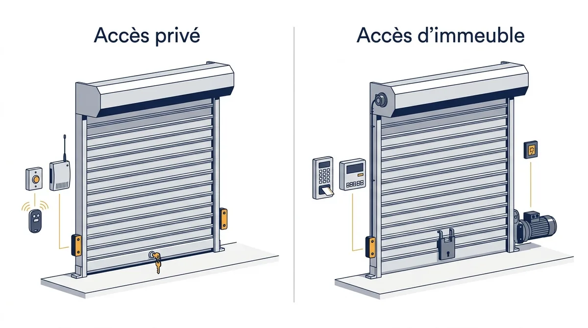 Rideau métallique à Esbly : comparaison des contextes d’accès privé et d’accès d’immeuble