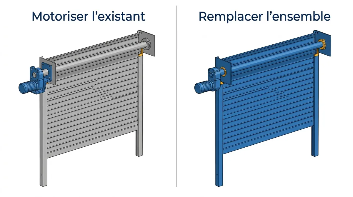 Rideau métallique à Étampes : comparaison entre motorisation de l’existant et remplacement complet