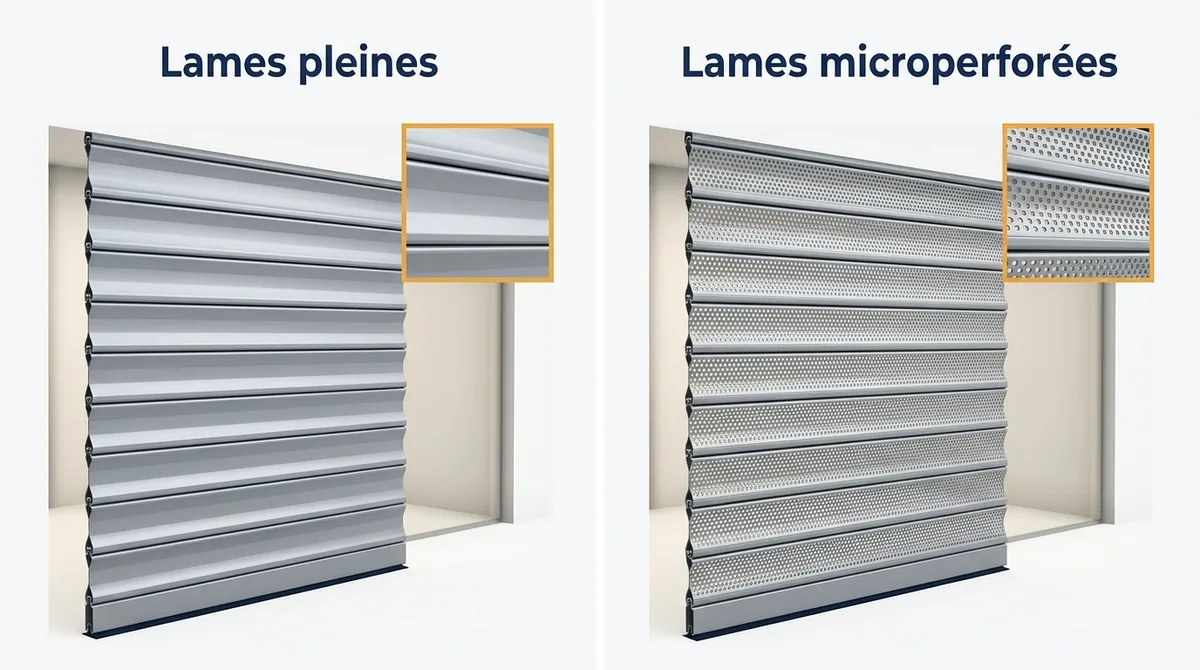 Rideau métallique à La Norville : comparaison des lames pleines et des lames microperforées