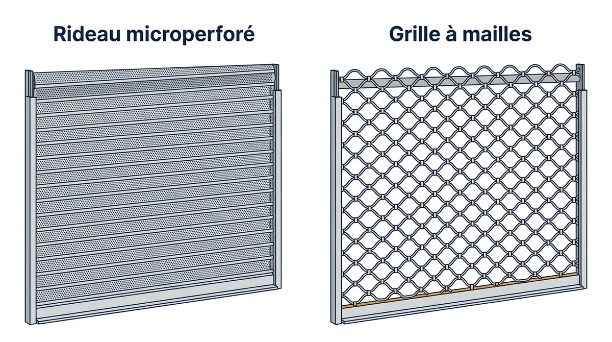 Rideau métallique à Les Clayes-sous-Bois : comparaison du tablier microperforé et de la grille à mailles