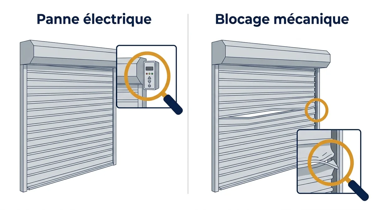 Rideau métallique à Lieusaint : comparaison entre panne électrique et blocage mécanique